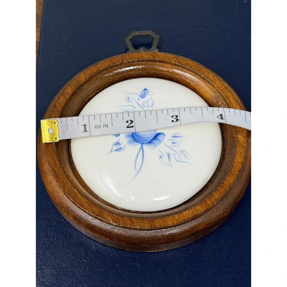 VTG Lasting Products Inc Hand Painted Blue Rose Ceramic & Wood Wall Plaque